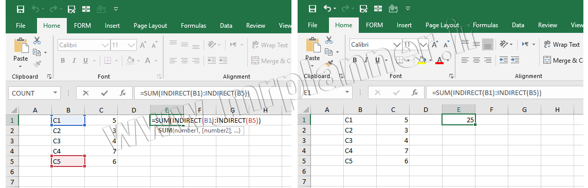 تابع indirect در Excel