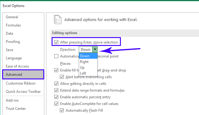 Options in Excel 2019