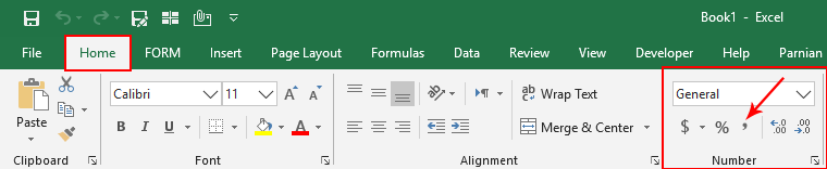 Comma Style in Excel
