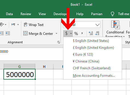 Accounting format in excel