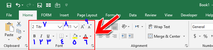Font Section on Home Tab In excel
