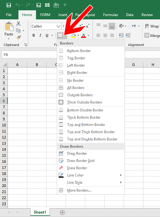 Borders on excel