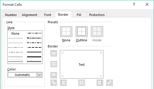Border tab in Format cells
