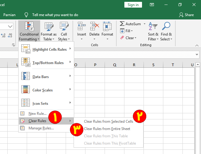 Clear Rules in excel