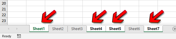 Select non-adjacent sheets in Excel