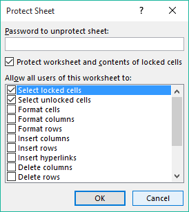 Protect Sheet in excel