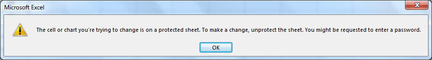 message for protected cells on edite in excel