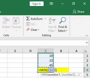 Use Min Function From AutoSum In excel