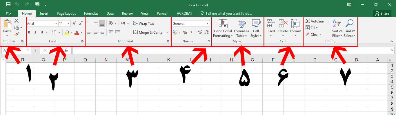 Home Ribbon in excel 2019