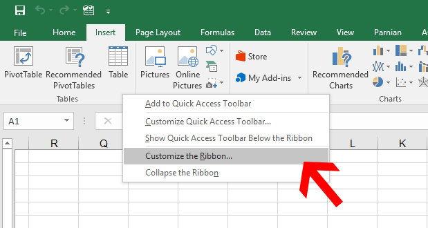 Customize the ribbon in Excel