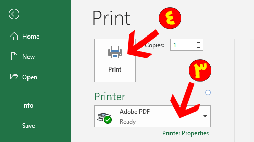 Select Printer and Print on Excel