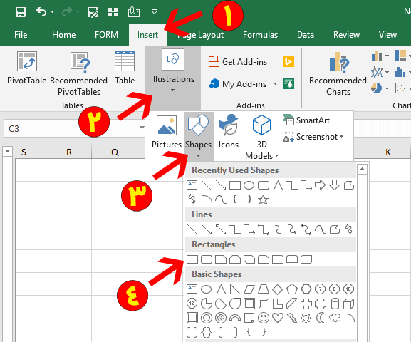 Insert Shapes in Excel