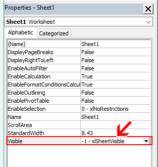 Select xlSheetVisible in Excel