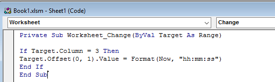 Insert code in Worksheet_change in Excel