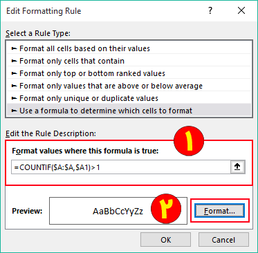Use Countif Function In Conditional Formatting in Excel
