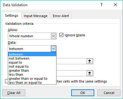 Data Type whole number in Data Validation