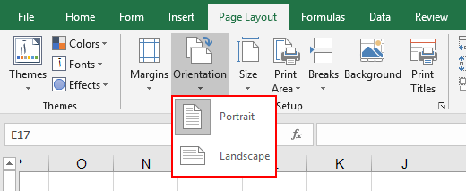Page Layout Orientation in Excel
