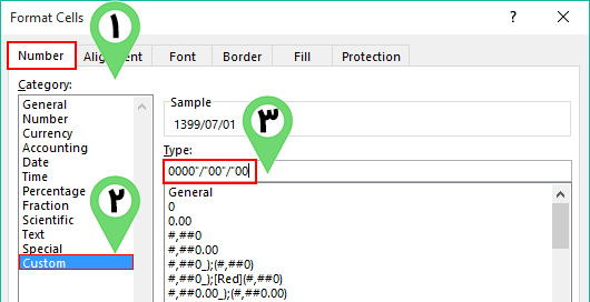 Use Custom Format in Excel in Persian Date