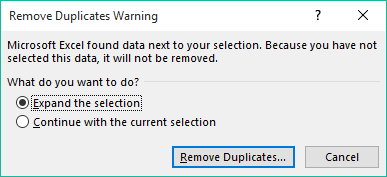 Remove Duplicates Warning