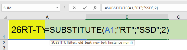 Use instance in substitute on excel