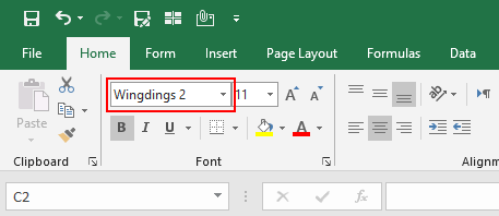 Use Wingdings font in Excel