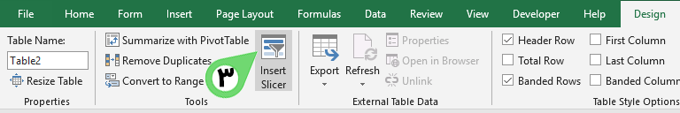 Insert Slicer in Excel