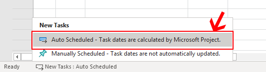 Change New Task Mode in Microsoft Project