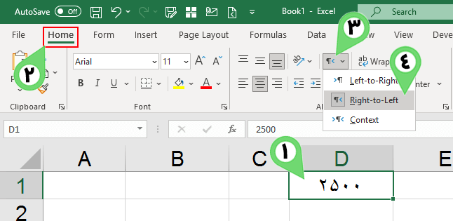 Use Right to Left For Persianiz Number in Excel