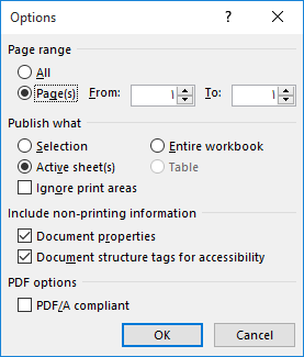 Page Range in Option before Publish Excel to Pdf
