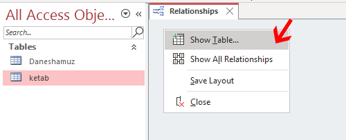 Show Table in Relationships in Access