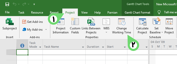 Change Working Time in Microsoft Project