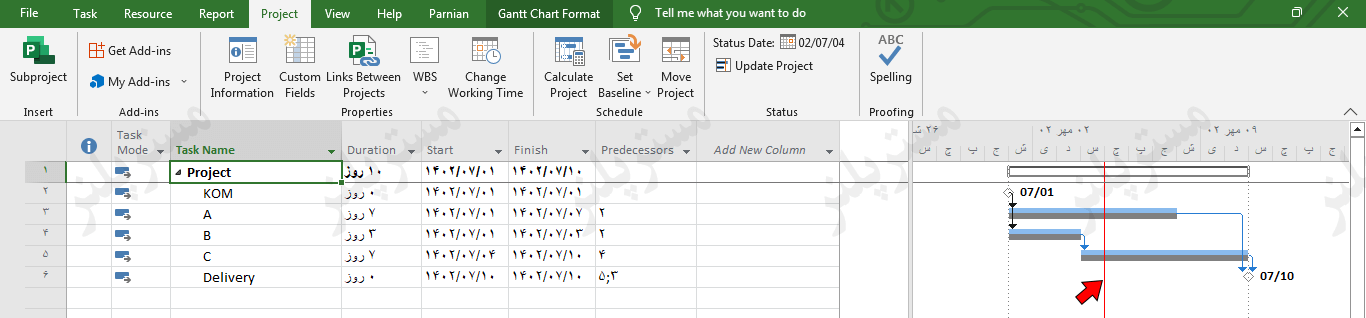 Status date in Gantt Chart in Microsoft Project