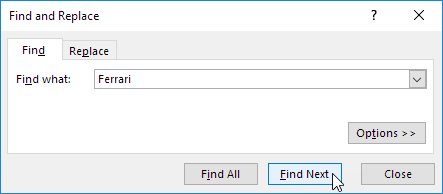 Find What in Find and Replace in Excel