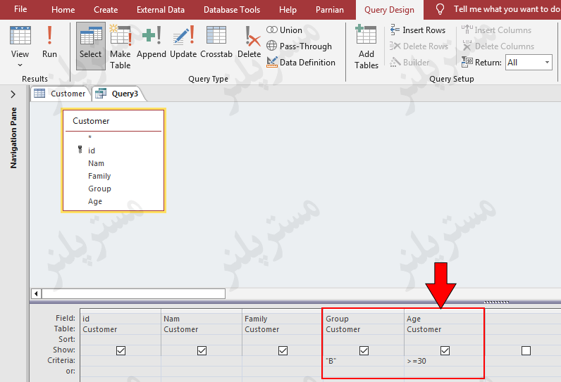 Use Query with Criteria in Access